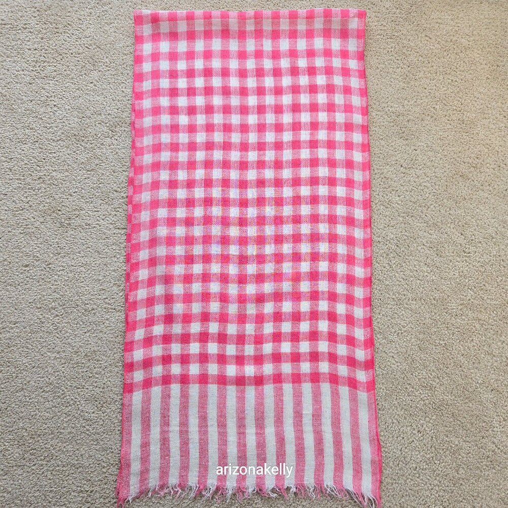 Max Mara Linen Scarf Check Gingham Pink & White